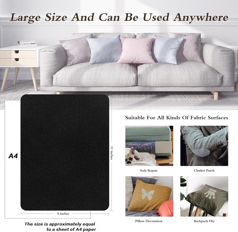 KING MOUNTAIN Fine Linen Repair Patches, Self-Adhesive Fabric Patches, 8x11 inch 2 PCS, Multi Color, for Sofa (Black, 8" x 11" - 2PCS) - Image 4